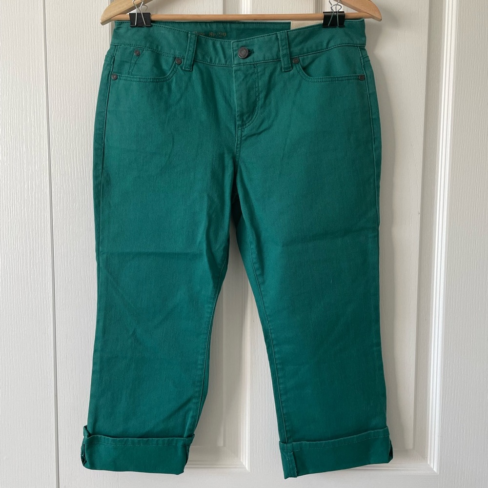 BNWT Talbots Jeans Womens 8P Green Signature Crop Stretch Casual Capri Pants